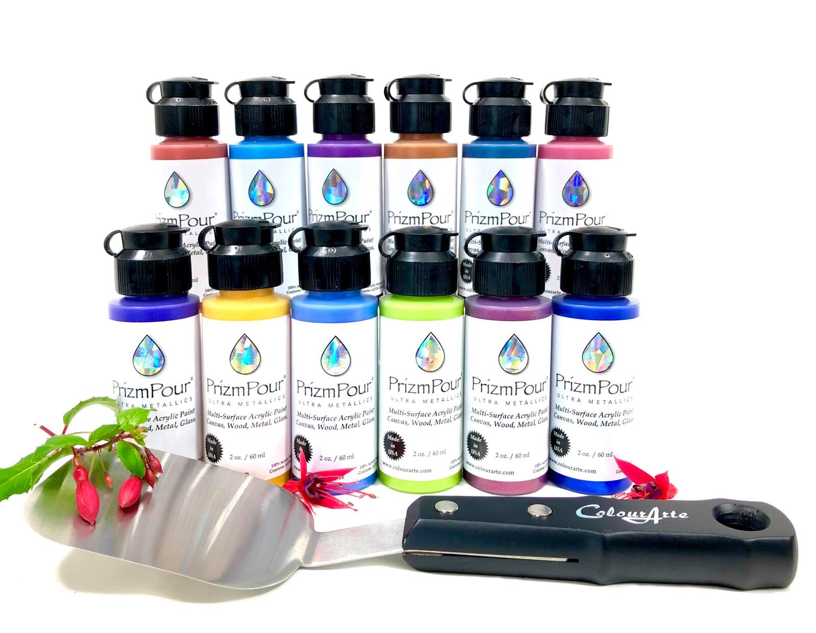 Colourarte Prizm Pour Acrylic paint Duo Pack, 12pc Set, 2oz. flat